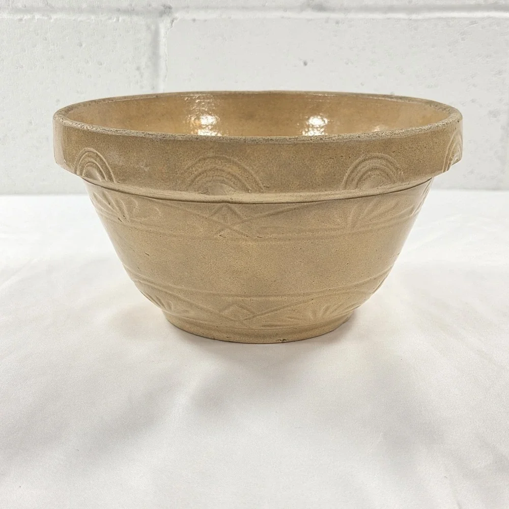 Antique Primitive Medium Milk Pan Bowl Yellow Ware Rustic Pottery Farmhouse 9